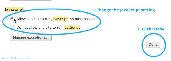 Type in 'JavaScript' into the search field at the top of the Settings screen.